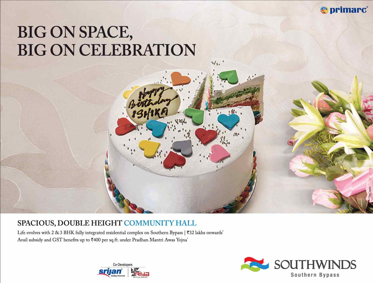 Avail subsidy & GST benefits up to Rs. 400 per sq.ft. under PMAY at Primarc Srijan Southwinds in Kolkata